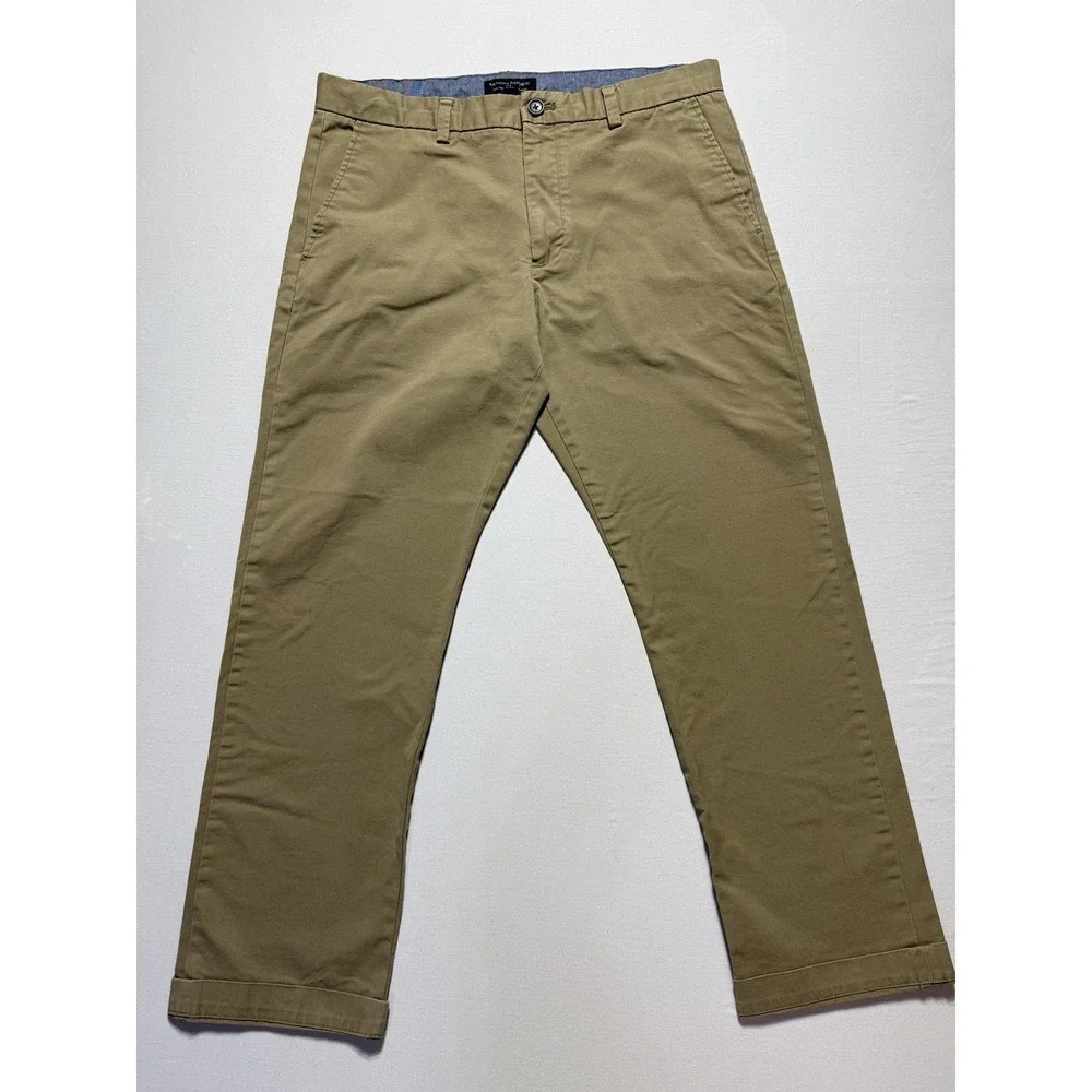 Banana Republic Men's Skinny Fit Stretch Chino Pants Beige 35W Flat Front